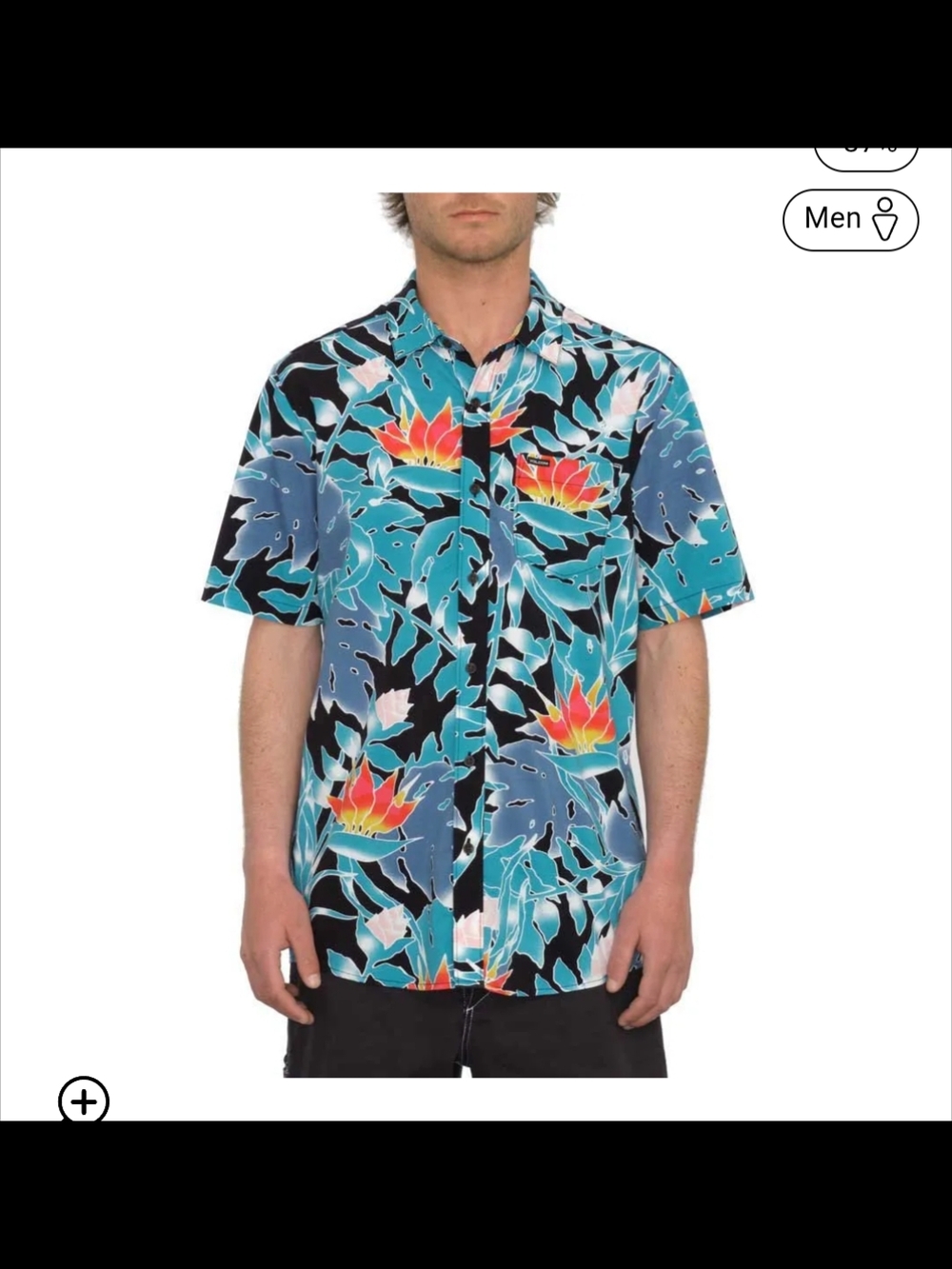 Volcom Men's Floral Classic Fit Short Sleeve Button-Up Shirt Blue Multicolor XL